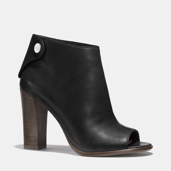 COACH LABELLE OPEN TOE PEEPTOE LEATHER BOOTIES - Picture 1 of 8